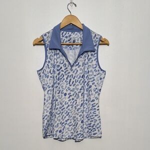 AnaClare Blue & White Leopard Print Sleeveless Top Size L